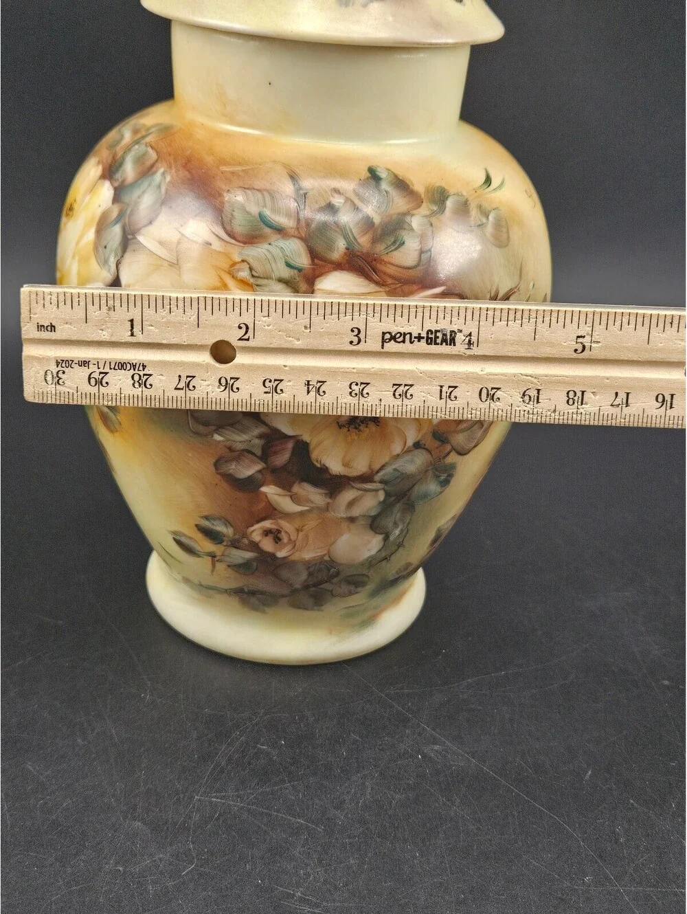 Vintage Hand Painted Yellow Rose Ginger Jar Signed Suzete 11